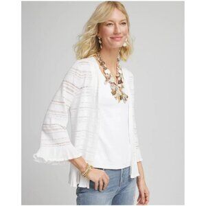 NWT! Chicos Cardigan Sweater XXL Pointelle Open Front Ruffle Alabaster Boho Chic